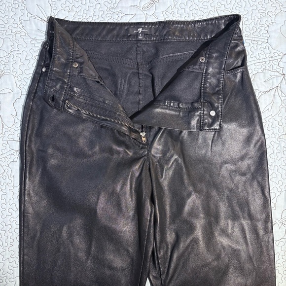 7 For All Mankind High Rise Vegan Leather Straight Pants Black Sz Small 💚 - Picture 6 of 12